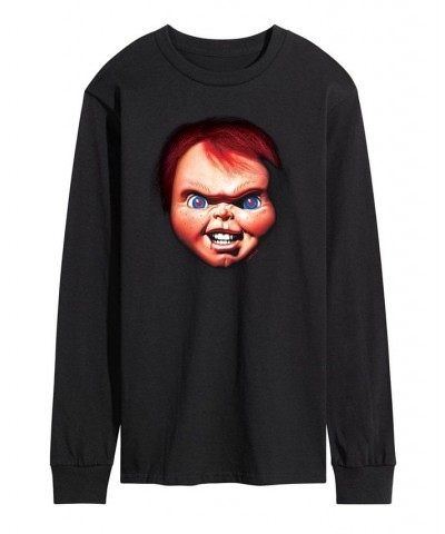 Men's Chucky Face Long Sleeve T-shirt Black $20.58 T-Shirts