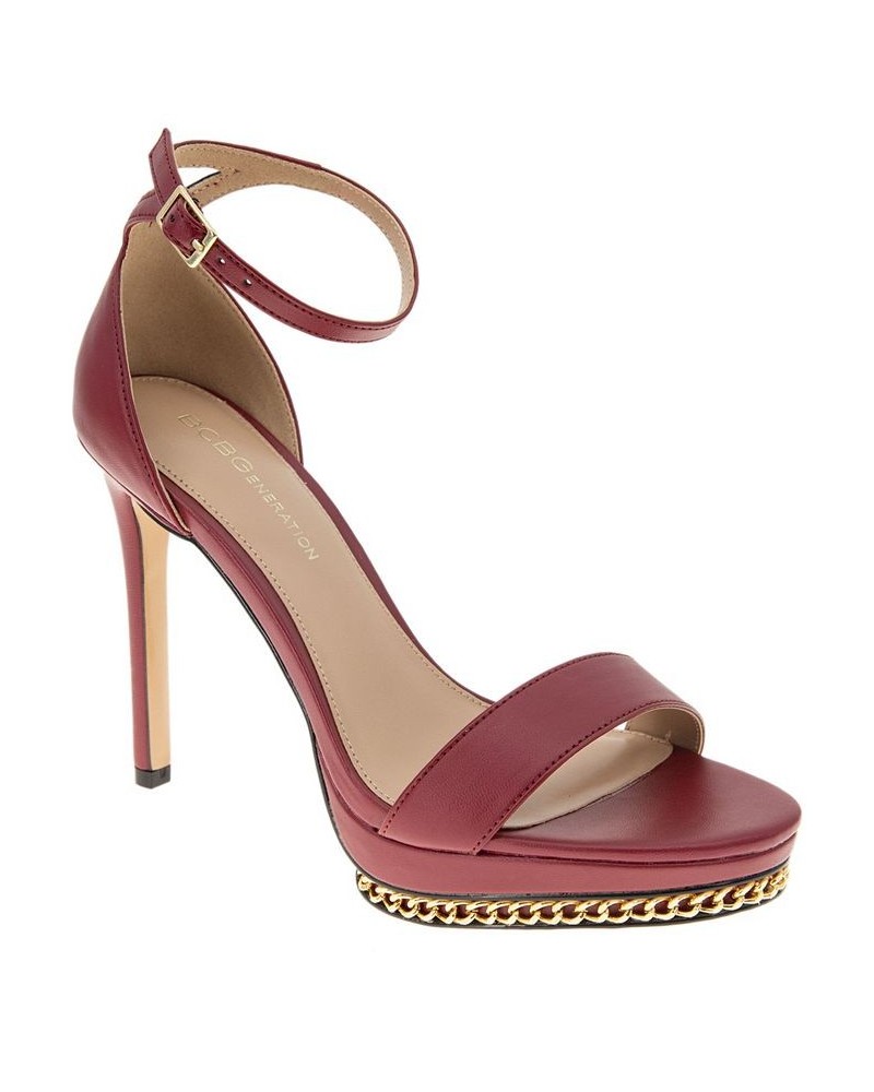 Women's Noelli Chain Detailed Platform Sandal Red $48.79 Shoes