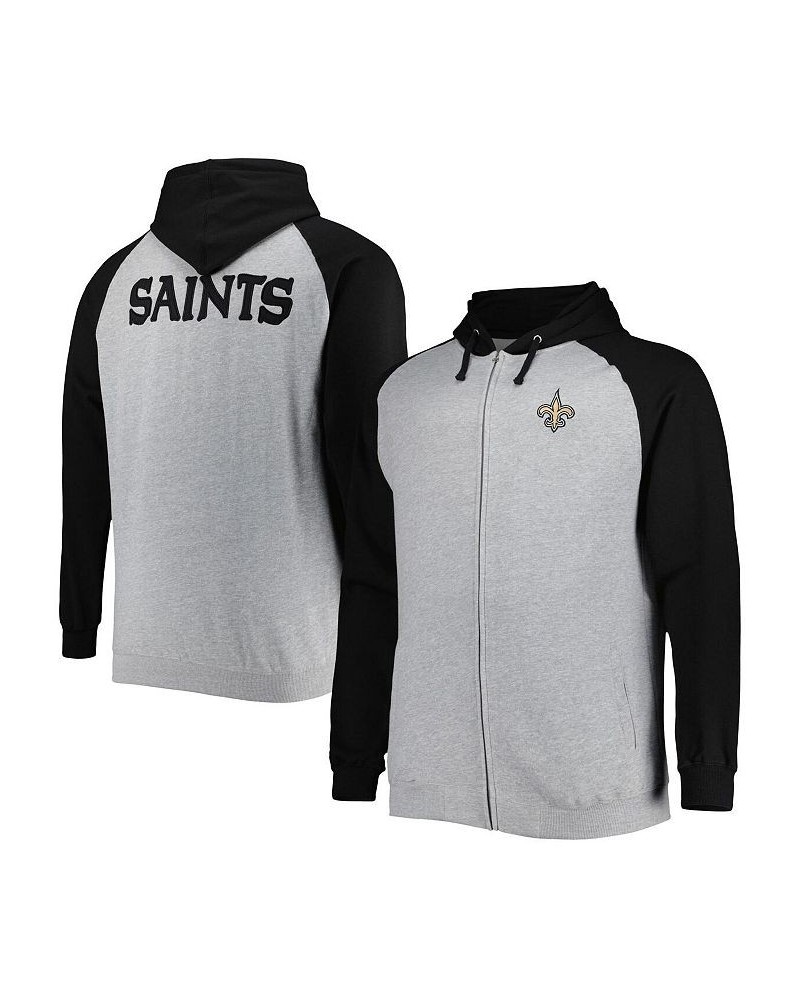 Men's Heather Gray New Orleans Saints Big and Tall Fleece Raglan Full-Zip Hoodie Jacket $36.00 Jackets