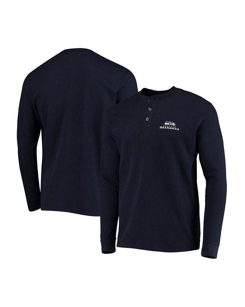 Men's College Navy Seattle Seahawks Maverick Thermal Henley Long Sleeve T-shirt $30.59 T-Shirts