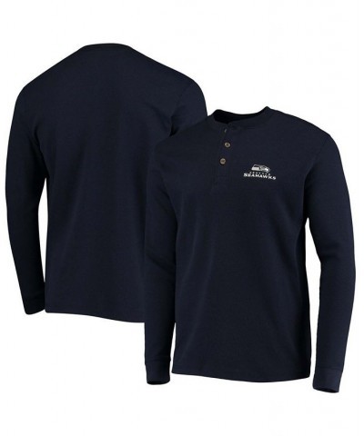 Men's College Navy Seattle Seahawks Maverick Thermal Henley Long Sleeve T-shirt $30.59 T-Shirts