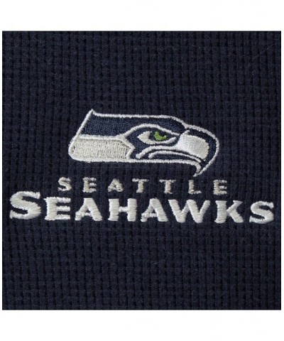 Men's College Navy Seattle Seahawks Maverick Thermal Henley Long Sleeve T-shirt $30.59 T-Shirts