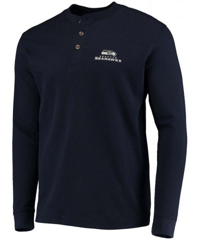 Men's College Navy Seattle Seahawks Maverick Thermal Henley Long Sleeve T-shirt $30.59 T-Shirts