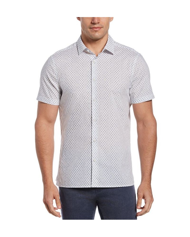 Men's Scribble Dot Print Stretch Short Sleeve Button-Down Shirt White $37.59 Shirts