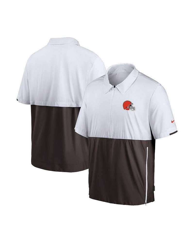 Men's White, Brown Cleveland Browns Sideline Coaches Half-Zip Short Sleeve Jacket $41.59 Jackets