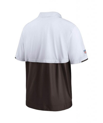 Men's White, Brown Cleveland Browns Sideline Coaches Half-Zip Short Sleeve Jacket $41.59 Jackets