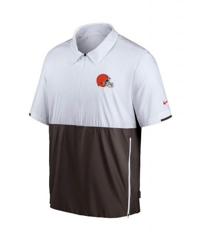 Men's White, Brown Cleveland Browns Sideline Coaches Half-Zip Short Sleeve Jacket $41.59 Jackets