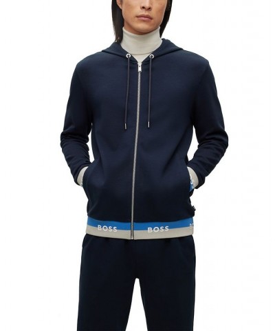 BOSS Men's Logo Cuffs and Hem Cotton-Blend Hoodie Blue $80.92 Sweatshirt