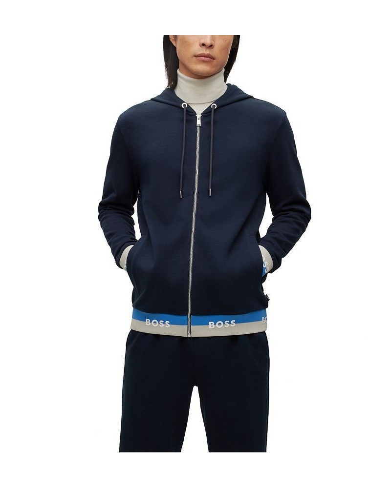 BOSS Men's Logo Cuffs and Hem Cotton-Blend Hoodie Blue $80.92 Sweatshirt