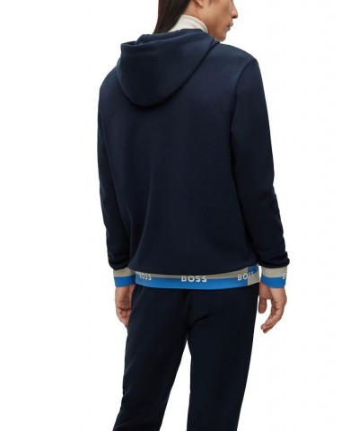 BOSS Men's Logo Cuffs and Hem Cotton-Blend Hoodie Blue $80.92 Sweatshirt