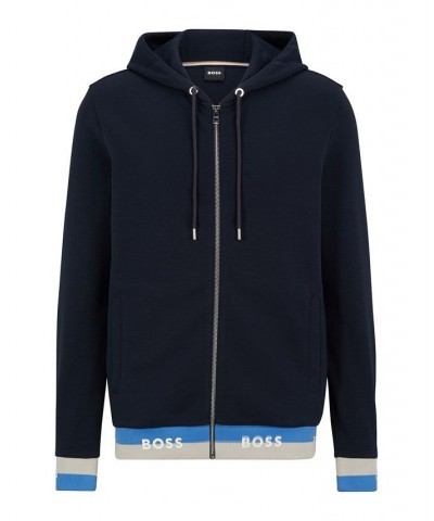 BOSS Men's Logo Cuffs and Hem Cotton-Blend Hoodie Blue $80.92 Sweatshirt