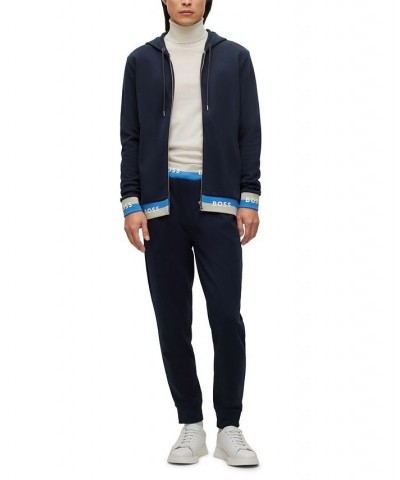 BOSS Men's Logo Cuffs and Hem Cotton-Blend Hoodie Blue $80.92 Sweatshirt