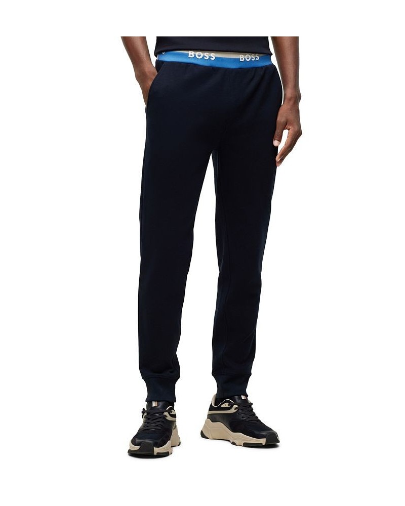 BOSS Men's Cotton-Blend Logo Waistband Tracksuit Bottoms Blue $66.56 Pants