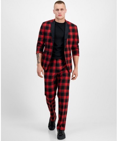 Men's Alain Slim-Fit Plaid Suit Jacket Red $32.87 Blazers