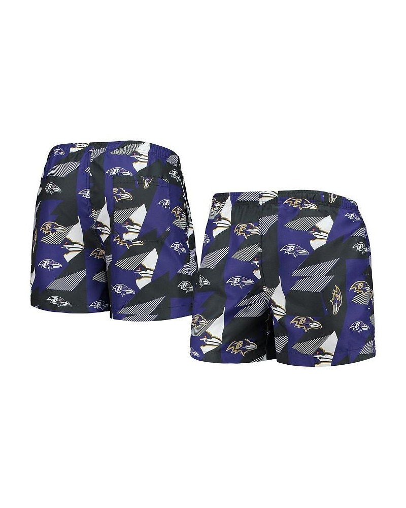 Men's Purple and Black Baltimore Ravens Geo Print Swim Trunks $28.80 Swimsuits