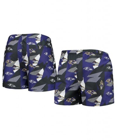 Men's Purple and Black Baltimore Ravens Geo Print Swim Trunks $28.80 Swimsuits