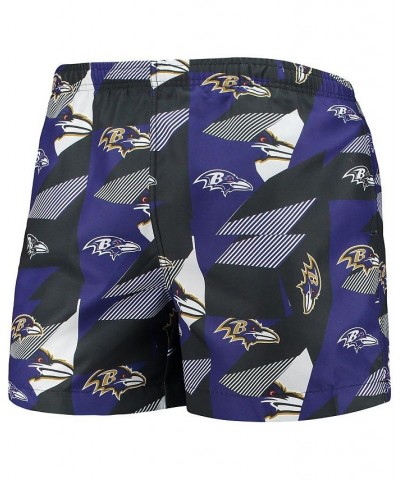 Men's Purple and Black Baltimore Ravens Geo Print Swim Trunks $28.80 Swimsuits