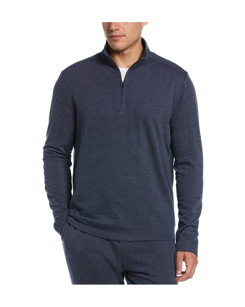 Men's Heathered Textured-Knit 1/4-Zip Fleece Pajama Sweater Blue $15.03 Pajama