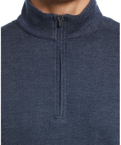 Men's Heathered Textured-Knit 1/4-Zip Fleece Pajama Sweater Blue $15.03 Pajama