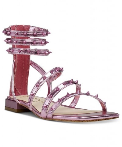 Women's Cenedra Studded Strappy Gladiator Sandals Pink $51.48 Shoes