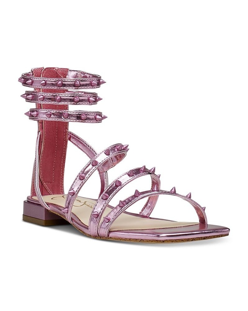 Women's Cenedra Studded Strappy Gladiator Sandals Pink $51.48 Shoes