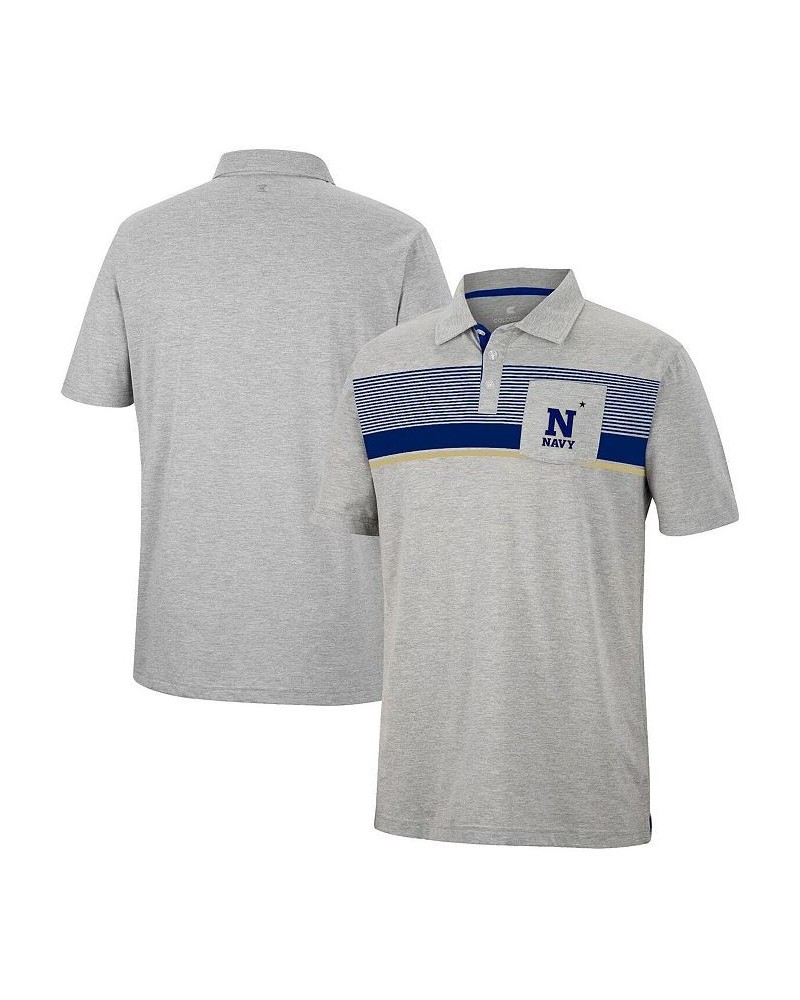 Men's Heathered Gray Navy Midshipmen Golfer Pocket Polo Shirt $28.04 Polo Shirts