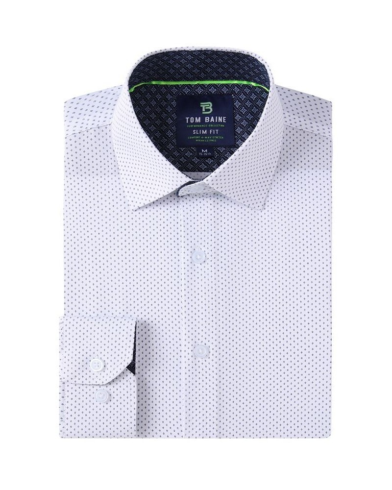 Men's Slim Fit Performance Long Sleeve Geometric Dress Shirt White $18.45 Dress Shirts