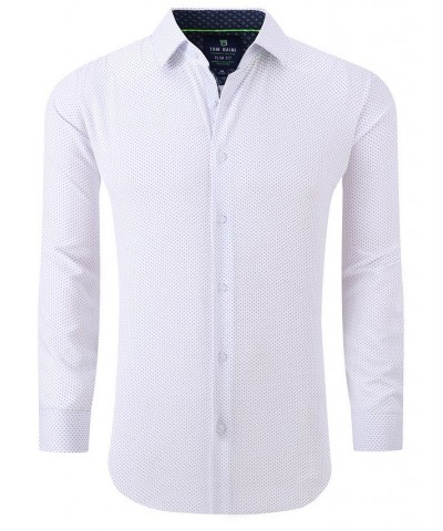 Men's Slim Fit Performance Long Sleeve Geometric Dress Shirt White $18.45 Dress Shirts