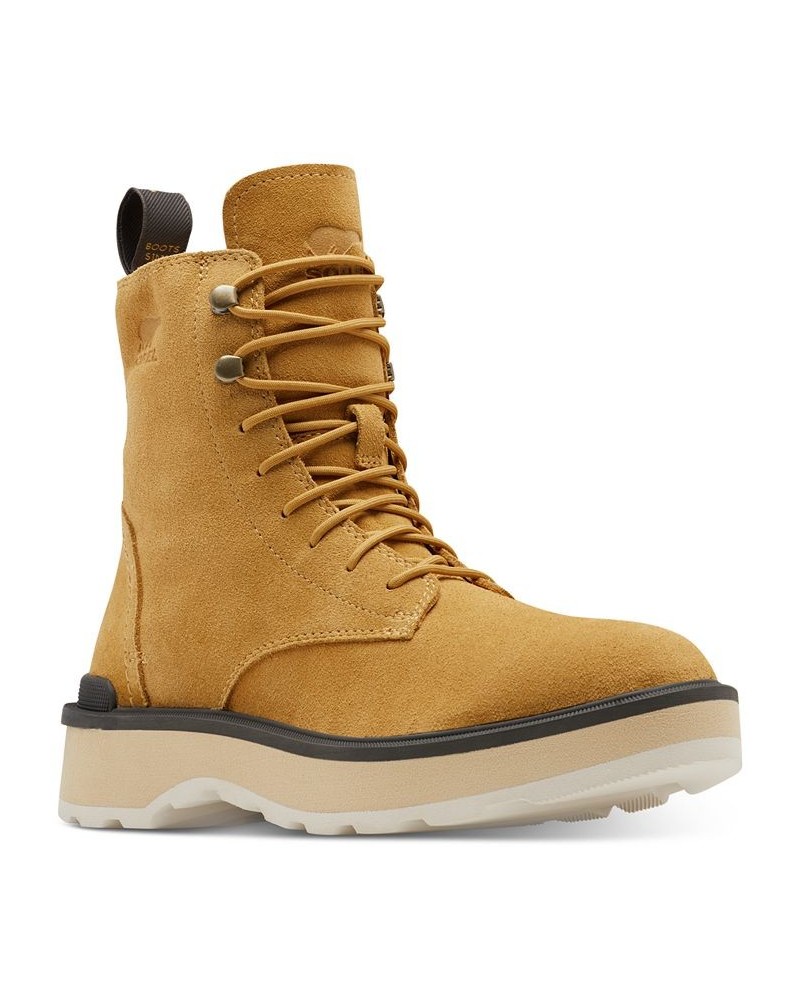 Women's Hi-Line Lace-Up Mid-Shaft Lug-Sole Booties Gold $45.97 Shoes