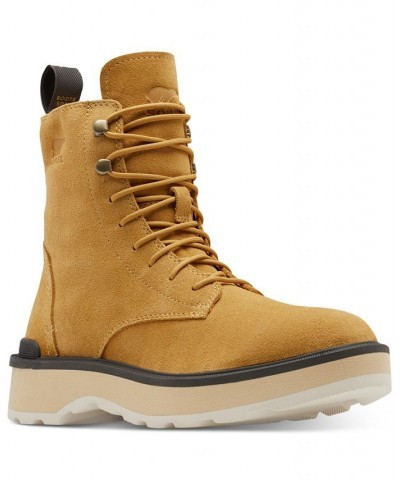 Women's Hi-Line Lace-Up Mid-Shaft Lug-Sole Booties Gold $45.97 Shoes