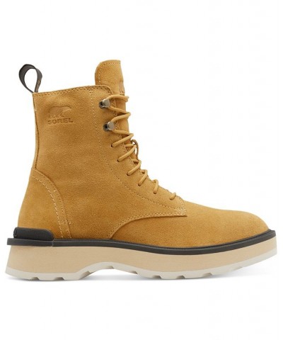 Women's Hi-Line Lace-Up Mid-Shaft Lug-Sole Booties Gold $45.97 Shoes