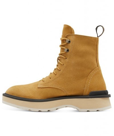 Women's Hi-Line Lace-Up Mid-Shaft Lug-Sole Booties Gold $45.97 Shoes