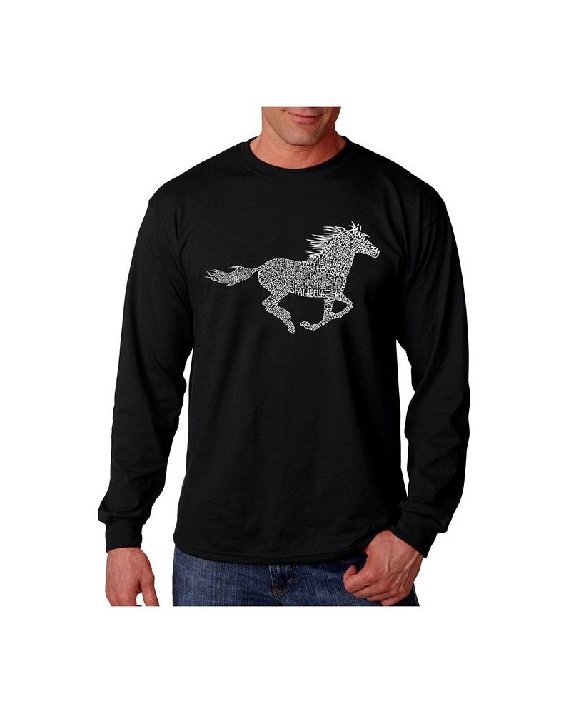 Men's Word Art Long Sleeve T-Shirt- Mustang Black $20.79 T-Shirts