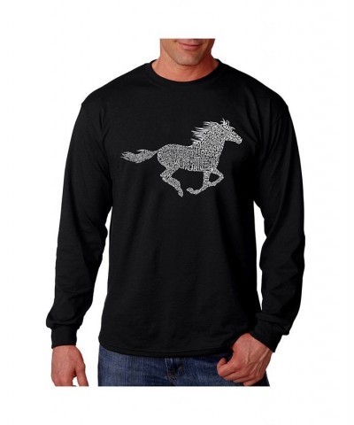 Men's Word Art Long Sleeve T-Shirt- Mustang Black $20.79 T-Shirts