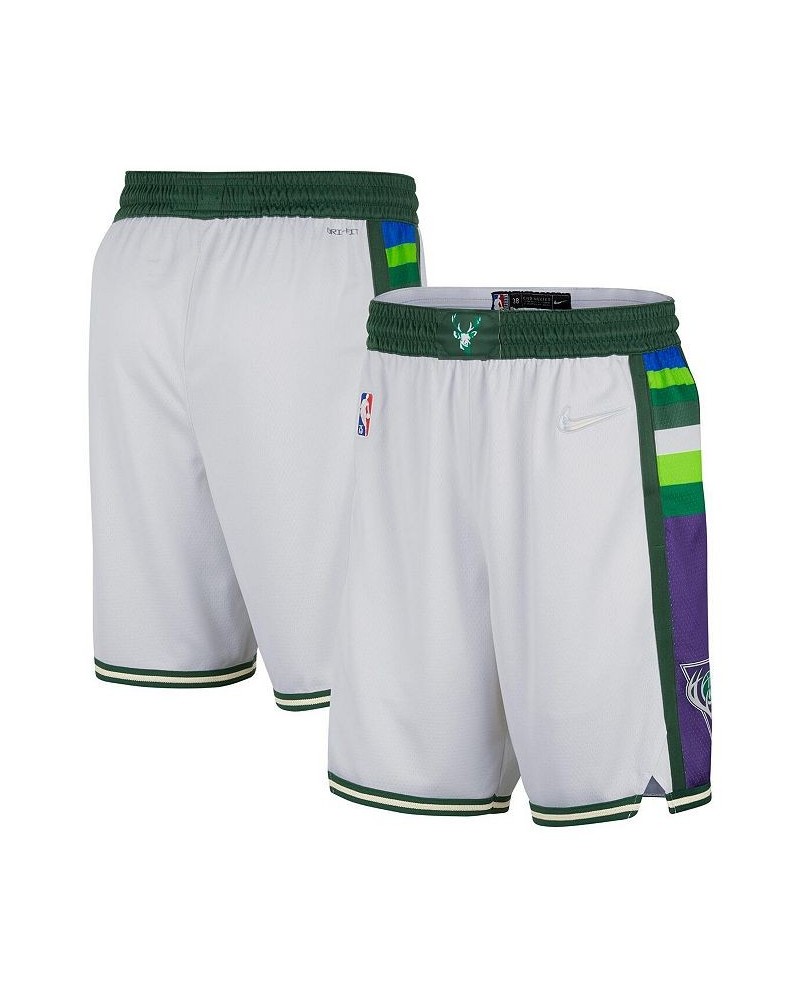 Men's White and Green Milwaukee Bucks 2021/22 City Edition Swingman Shorts $38.50 Shorts