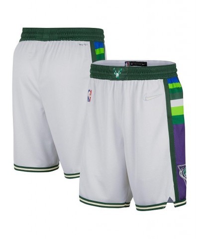 Men's White and Green Milwaukee Bucks 2021/22 City Edition Swingman Shorts $38.50 Shorts