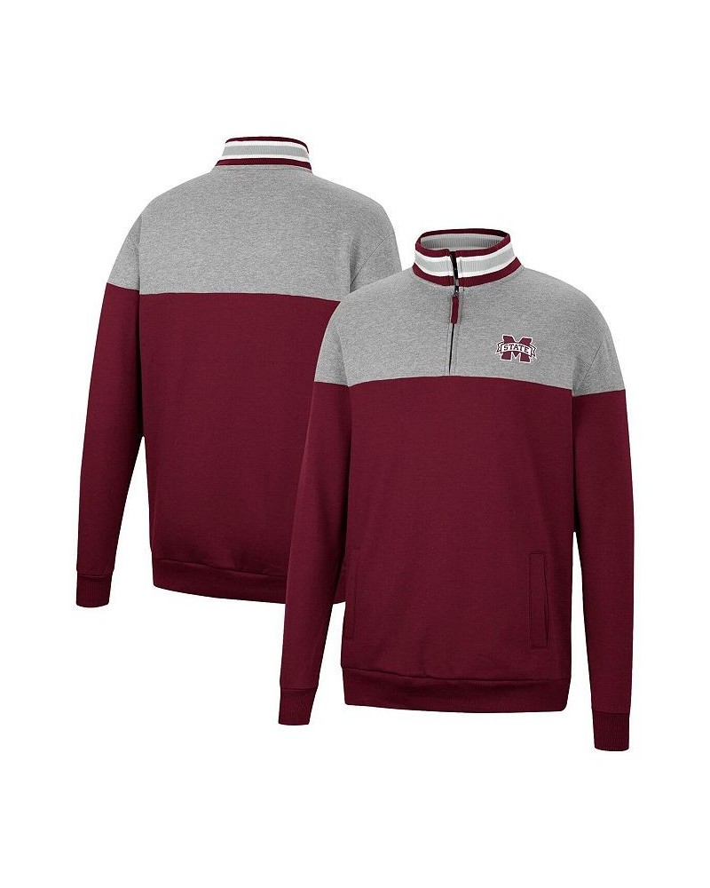 Men's Heathered Gray, Maroon Mississippi State Bulldogs Be the Ball Quarter-Zip Top $32.20 Sweatshirt