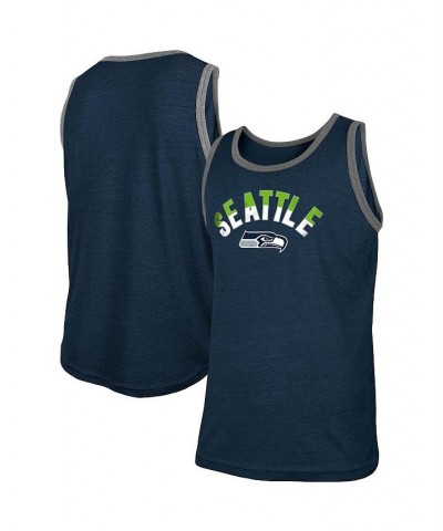 Men's Heathered College Navy Seattle Seahawks Ringer Tri-Blend Tank Top $16.11 T-Shirts