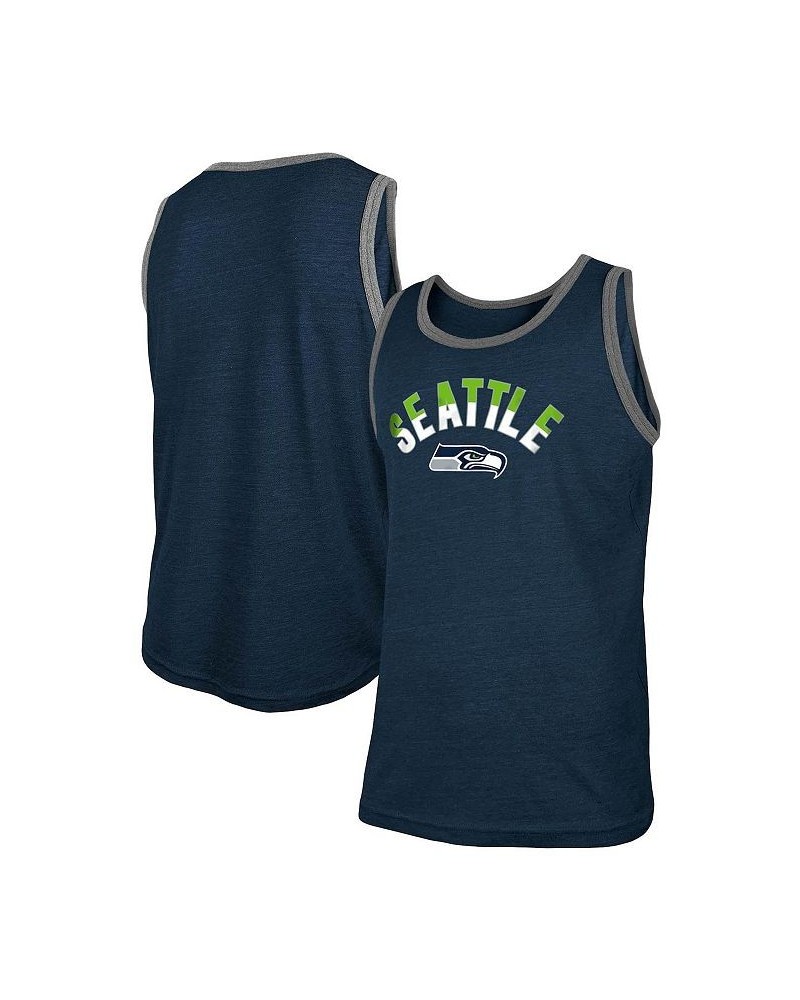 Men's Heathered College Navy Seattle Seahawks Ringer Tri-Blend Tank Top $16.11 T-Shirts