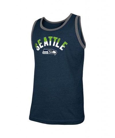 Men's Heathered College Navy Seattle Seahawks Ringer Tri-Blend Tank Top $16.11 T-Shirts