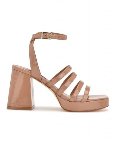 Women's Teriss Block Heel Strappy Platform Sandals Tan/Beige $32.55 Shoes