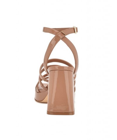 Women's Teriss Block Heel Strappy Platform Sandals Tan/Beige $32.55 Shoes