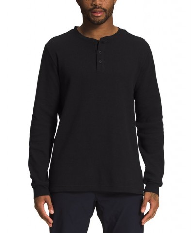 Men's Waffle Henley Shirt Black $20.68 Sweatshirt