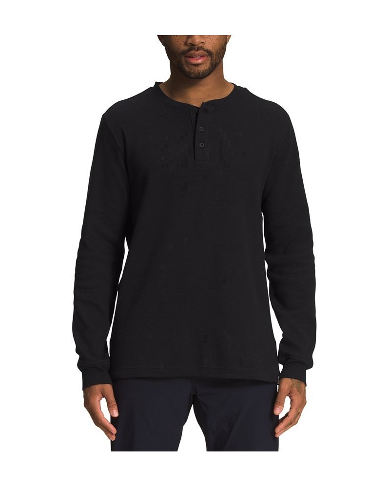 Men's Waffle Henley Shirt Black $20.68 Sweatshirt