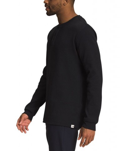 Men's Waffle Henley Shirt Black $20.68 Sweatshirt