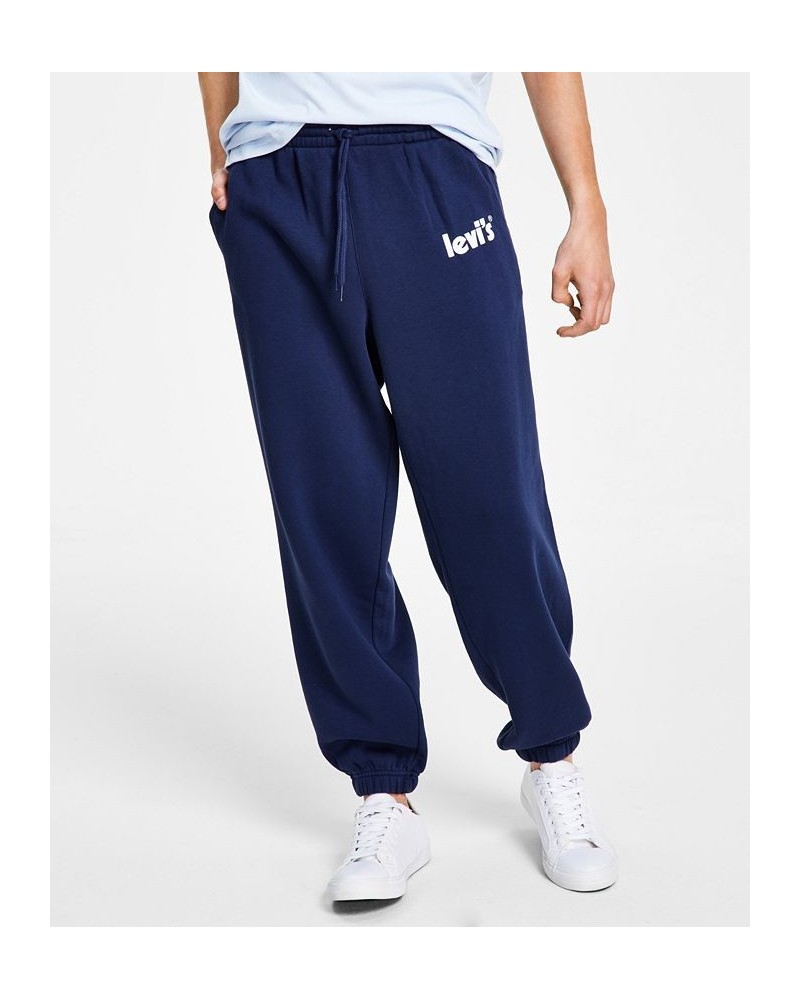 Men's Graphic Relaxed Fit Denim Elastic Waistband Sweatpants Blue $25.85 Pants