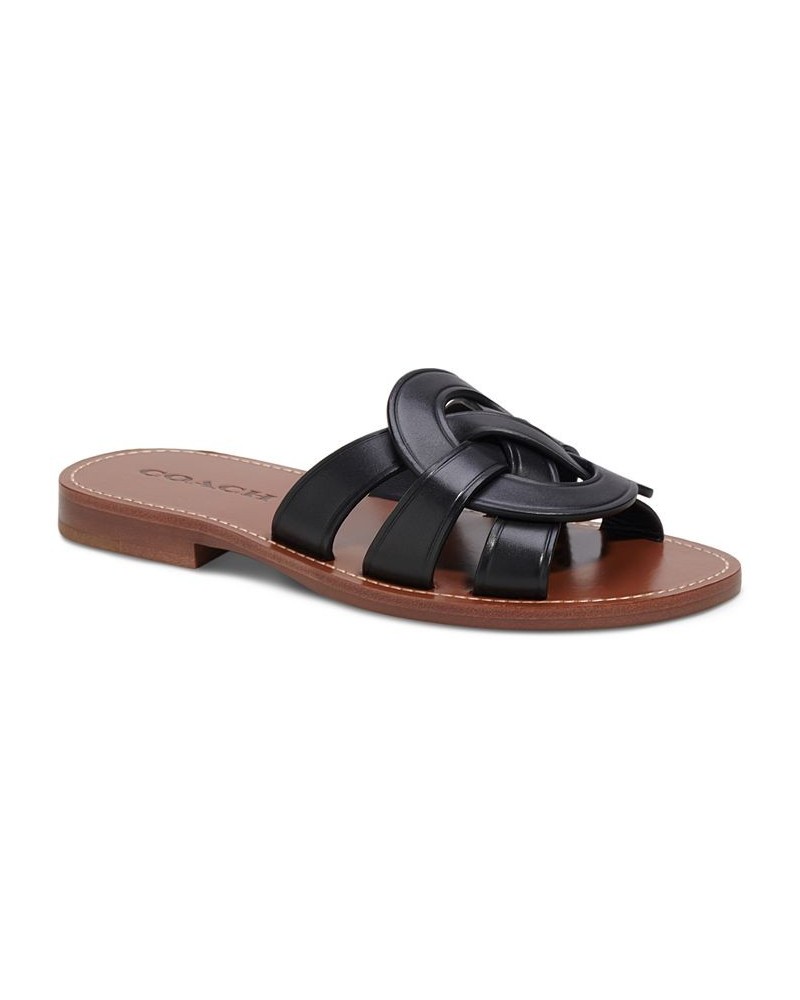 Issa "C" Emblem Slide Sandals Black $64.35 Shoes