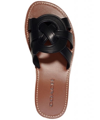 Issa "C" Emblem Slide Sandals Black $64.35 Shoes