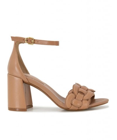 Women's Luisa Woven Block Heel Sandals Brown $62.58 Shoes