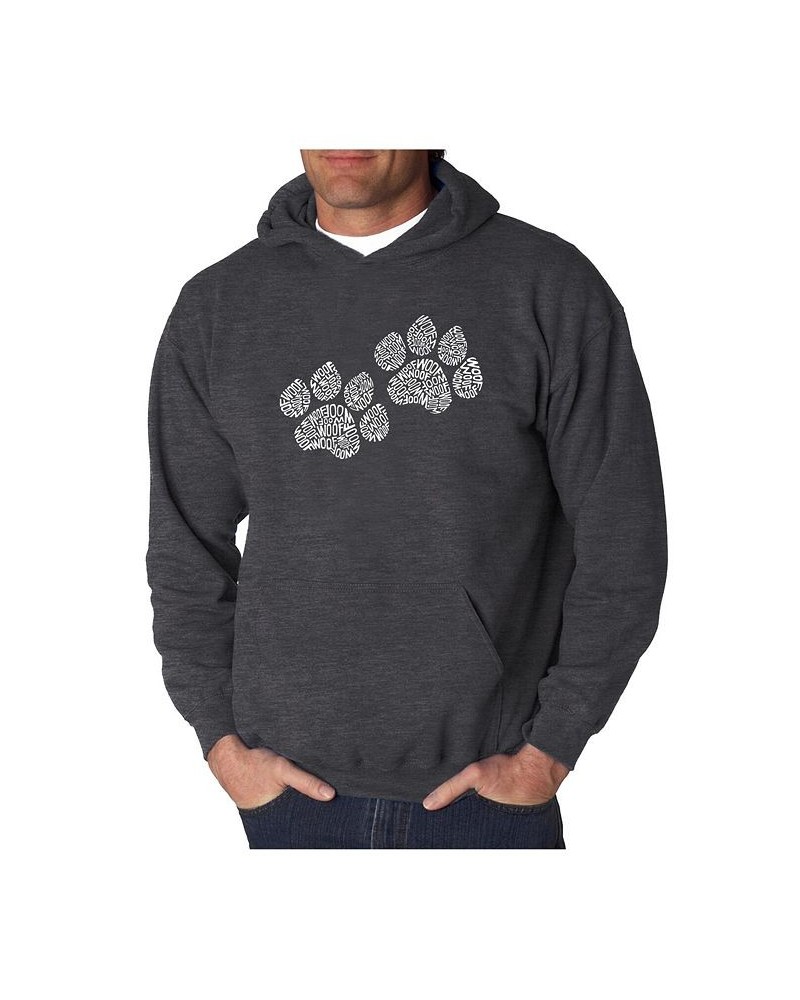 Men's Word Art Hoodie - Woof Paw Prints Gray $28.20 Sweatshirt